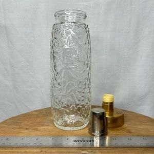 Vintage Moulded Glass Liquor Bottle Plastic Screw on Lid with Silverplate Top